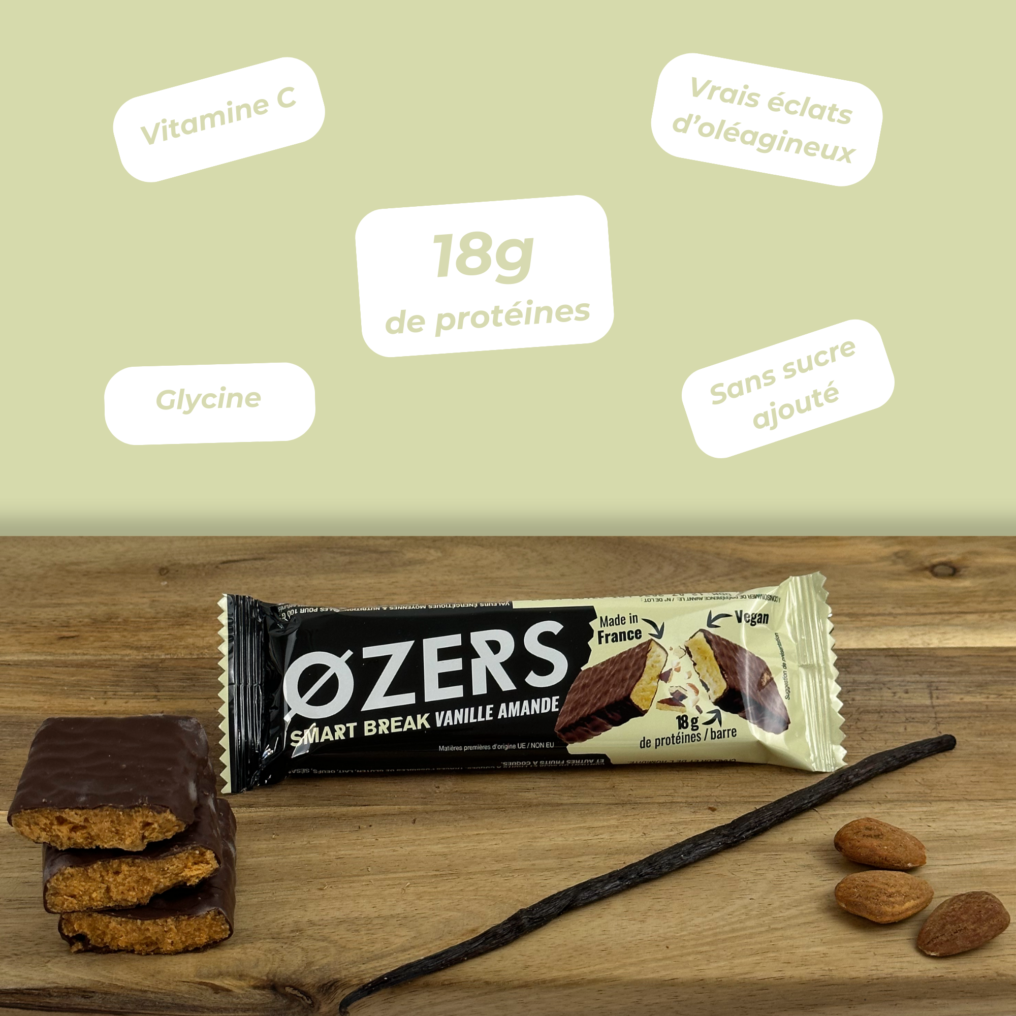 ØZERS - Barre protéinée Spiruline Noisette - Vegan & Made in France